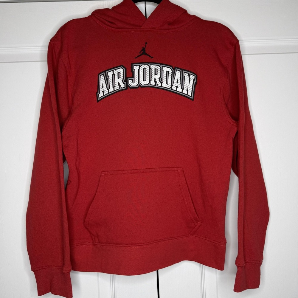 Jordan Hoodie Kids XL Red Fleece Pullover Air Jordan Logo Graphic Sweatshirt